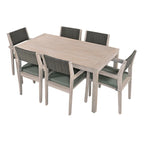 Ensemble de salle à manger d'extérieur 7 pièces en bois d'acacia avec table rectangulaire et 6 chaises à dossier en rotin avec coussins