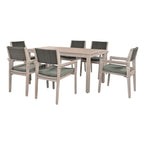 Ensemble de salle à manger d'extérieur 7 pièces en bois d'acacia avec table rectangulaire et 6 chaises à dossier en rotin avec coussins