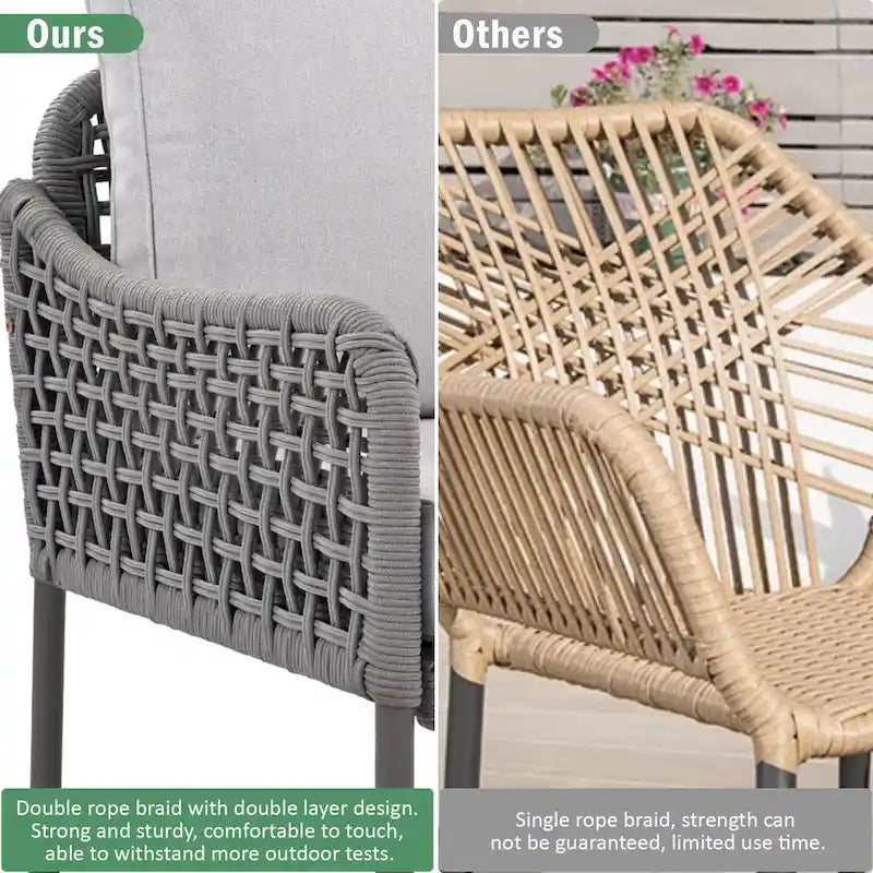 Ensemble de meubles 6 pièces en corde, ensemble de canapés modulaires en forme de L pour l'extérieur, table en bois avec bac à glaçons, chaise longue et banc en corde