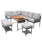 Ensemble de meubles 6 pièces en corde, ensemble de canapés modulaires en forme de L pour l'extérieur, table en bois avec bac à glaçons, chaise longue et banc en corde