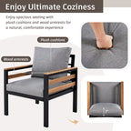 Ensemble de canapés modulaires d'extérieur 4 pièces, ensemble de meubles de conversation de patio toutes saisons avec coussin et table basse en bois massif