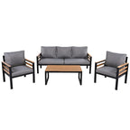 Ensemble de canapés modulaires d'extérieur 4 pièces, ensemble de meubles de conversation de patio toutes saisons avec coussin et table basse en bois massif