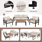Ensemble de canapés modulaires d'extérieur 4 pièces, ensemble de meubles de conversation de patio toutes saisons avec coussin et table basse en bois massif