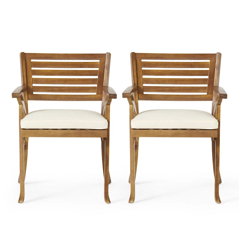 Ensemble de salle à manger d'extérieur 5 pièces en bois d'acacia avec table carrée et 4 chaises coussinées