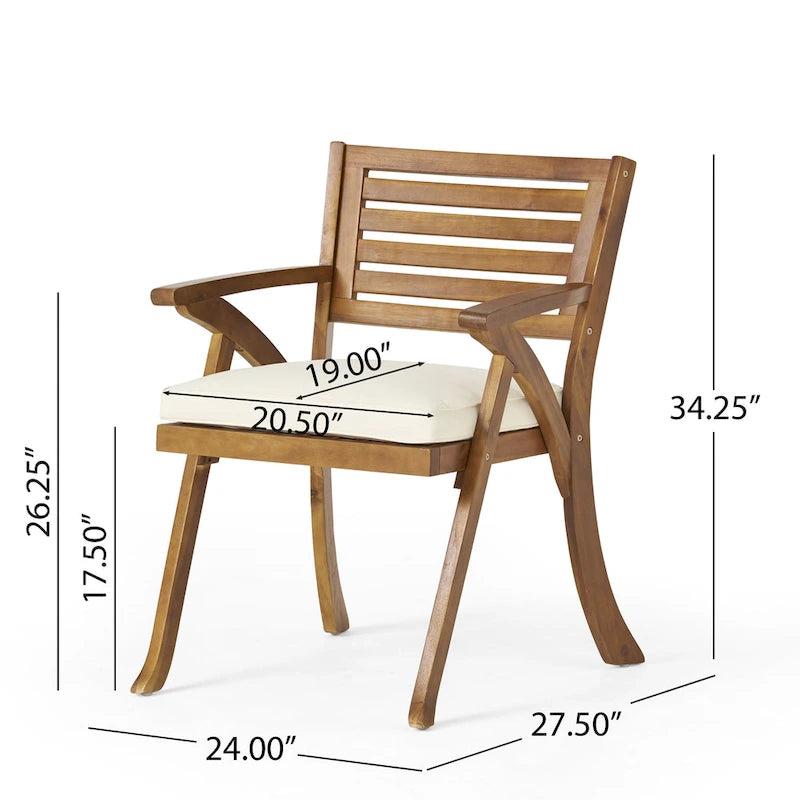 Ensemble de salle à manger d'extérieur 5 pièces en bois d'acacia avec table carrée et 4 chaises coussinées