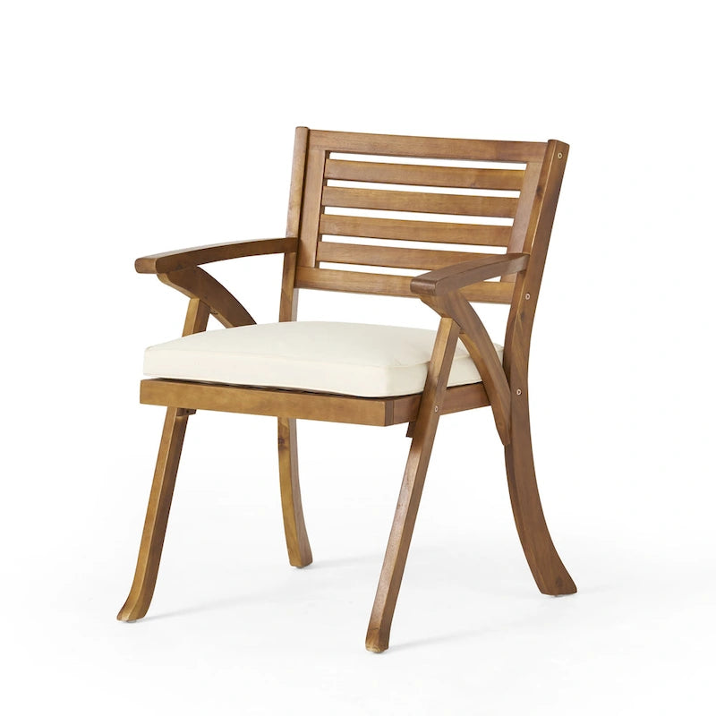Ensemble de salle à manger d'extérieur 5 pièces en bois d'acacia avec table carrée et 4 chaises coussinées