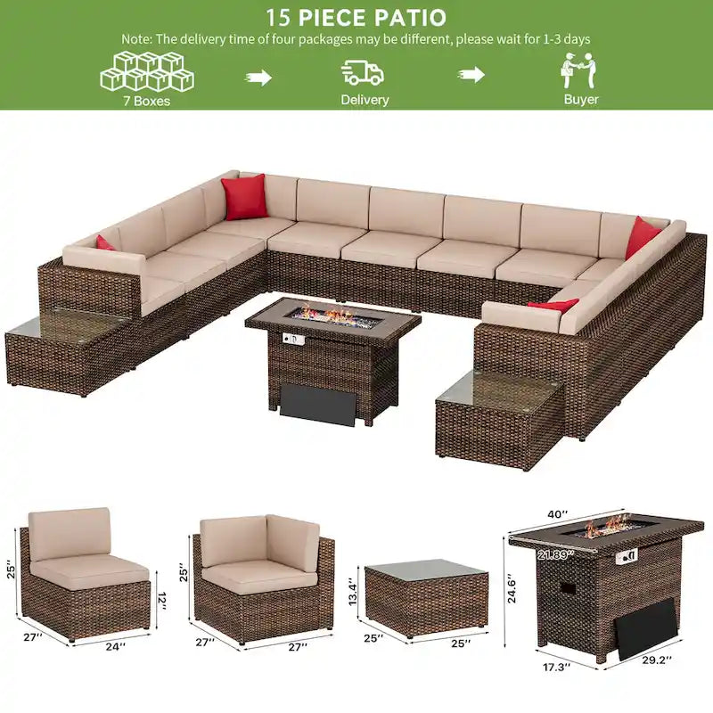 Ensemble de mobilier de jardin 15 pièces