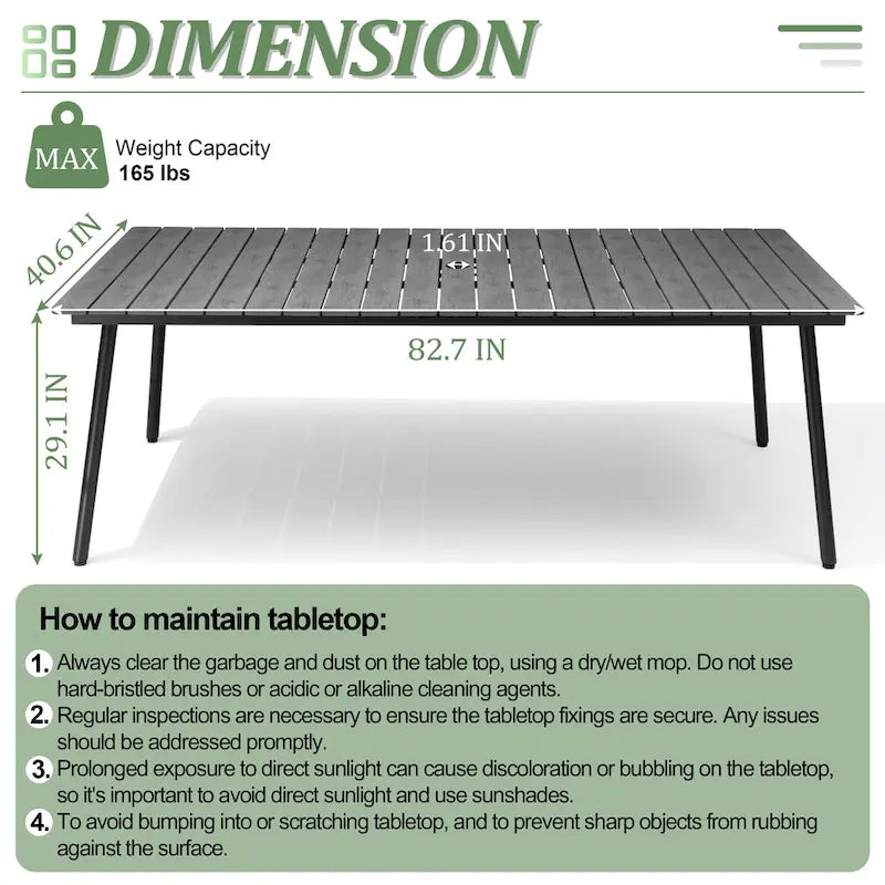 Ensemble de salle à manger d'extérieur 7 pièces – Table rectangulaire en aluminium avec trou pour parasol et chaises en rotin