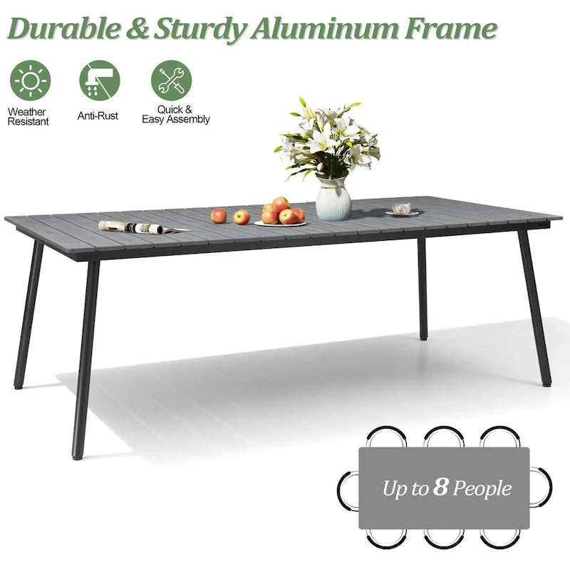 Ensemble de salle à manger d'extérieur 7 pièces – Table rectangulaire en aluminium avec trou pour parasol et chaises en rotin