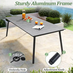 Ensemble de salle à manger d'extérieur 7 pièces – Table rectangulaire en aluminium avec trou pour parasol et chaises en rotin