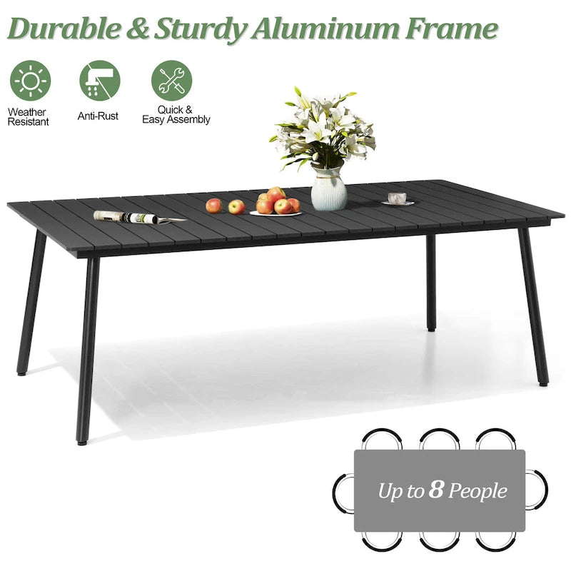Ensemble de salle à manger d'extérieur 7 pièces – Table rectangulaire en aluminium avec trou pour parasol et chaises en rotin