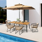 Ensemble de salle à manger d'extérieur 7 pièces – Table rectangulaire en aluminium avec trou pour parasol et chaises en rotin