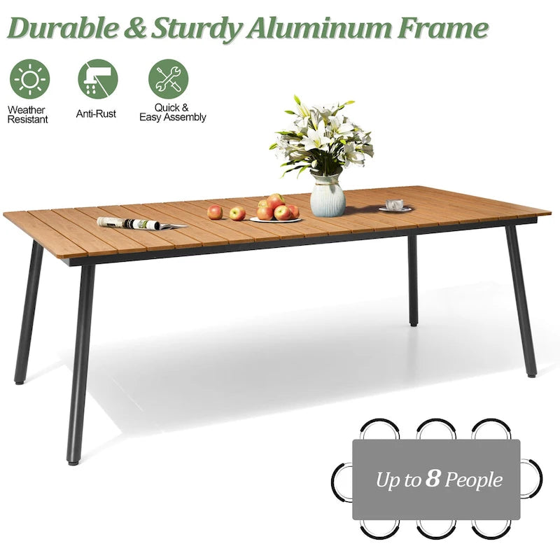 Ensemble de salle à manger d'extérieur 7 pièces – Table rectangulaire en aluminium avec trou pour parasol et chaises en rotin