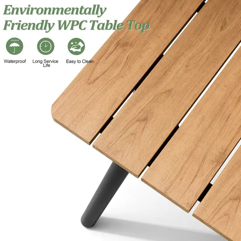 Ensemble de salle à manger d'extérieur 7 pièces – Table rectangulaire en aluminium avec trou pour parasol et chaises en rotin