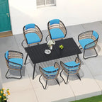 Ensemble de 7 pièces : Table à manger d'extérieur en aluminium et chaises de salle à manger en rotin synthétique