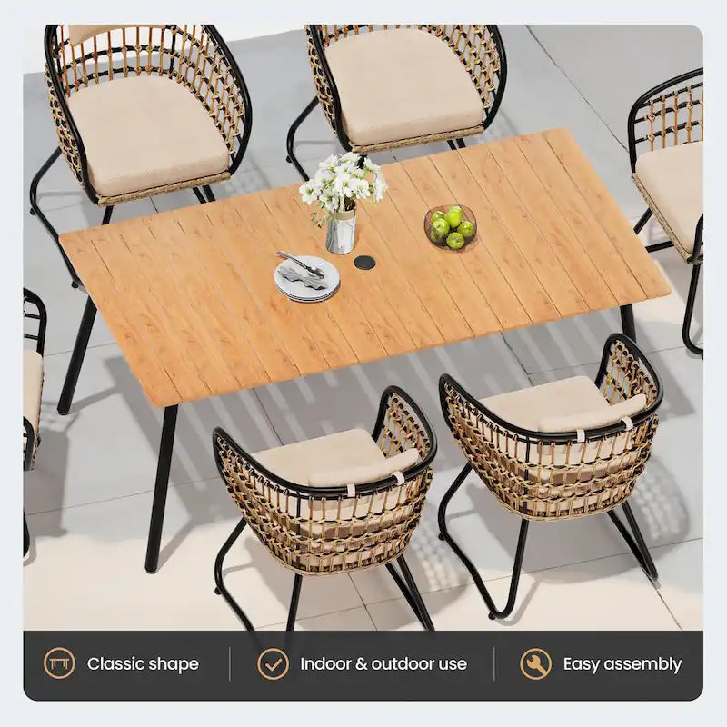 Ensemble de 7 pièces : Table à manger d'extérieur en aluminium et chaises de salle à manger en rotin synthétique