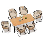 Ensemble de 7 pièces : Table à manger d'extérieur en aluminium et chaises de salle à manger en rotin synthétique