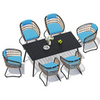 Ensemble de 7 pièces : Table à manger d'extérieur en aluminium et chaises de salle à manger en rotin synthétique