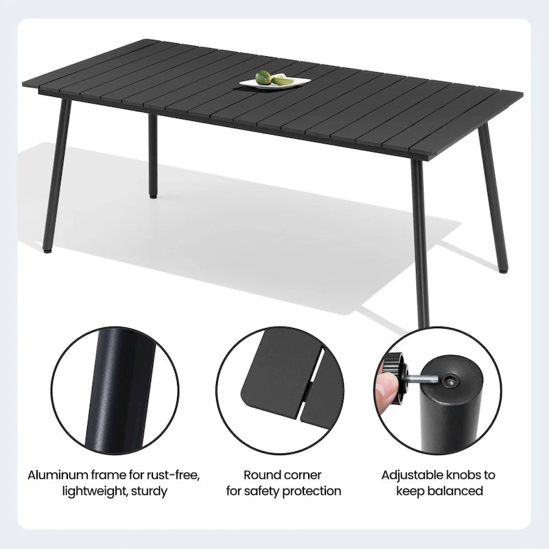 Ensemble de 7 pièces : Table à manger d'extérieur en aluminium et chaises de salle à manger en rotin synthétique