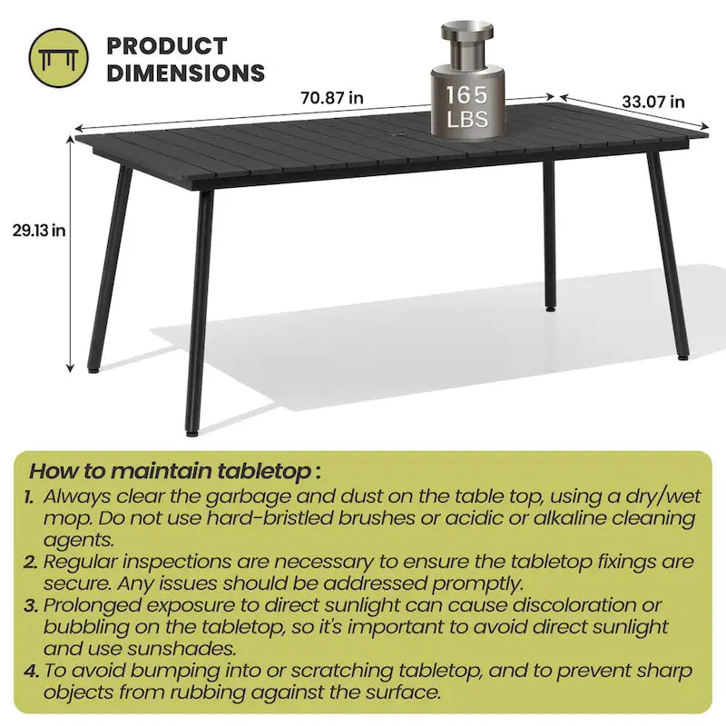 Ensemble de 7 pièces : Table à manger d'extérieur en aluminium et chaises de salle à manger en rotin synthétique