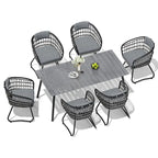 Ensemble de 7 pièces : Table à manger d'extérieur en aluminium et chaises de salle à manger en rotin synthétique