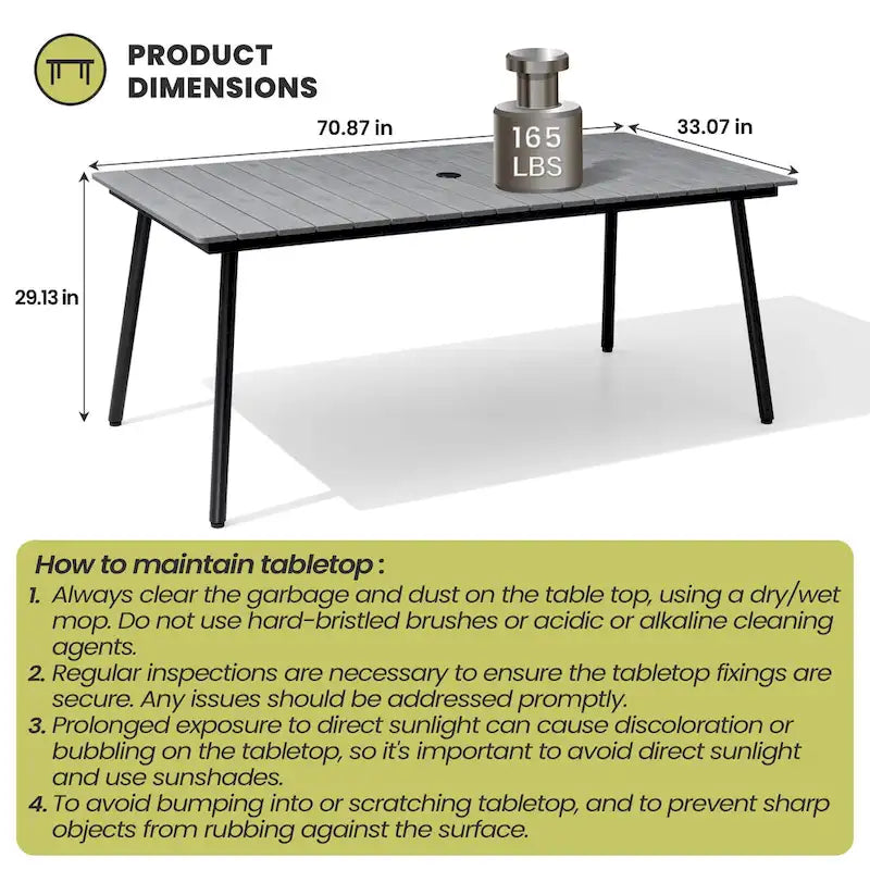 Ensemble de 7 pièces : Table à manger d'extérieur en aluminium et chaises de salle à manger en rotin synthétique
