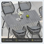 Ensemble de 7 pièces : Table à manger d'extérieur en aluminium et chaises de salle à manger en rotin synthétique
