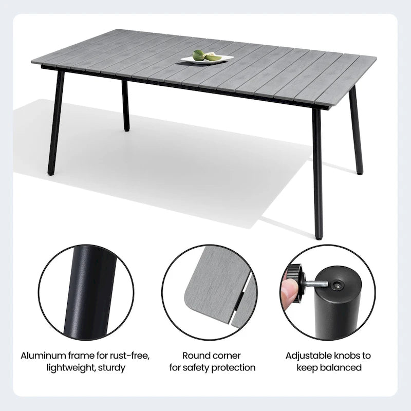 Ensemble de 7 pièces : Table à manger d'extérieur en aluminium et chaises de salle à manger en rotin synthétique