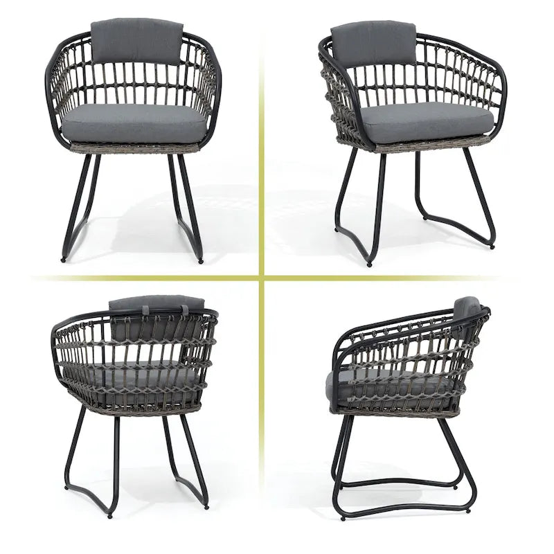 Ensemble de 7 pièces : Table à manger d'extérieur en aluminium et chaises de salle à manger en rotin synthétique