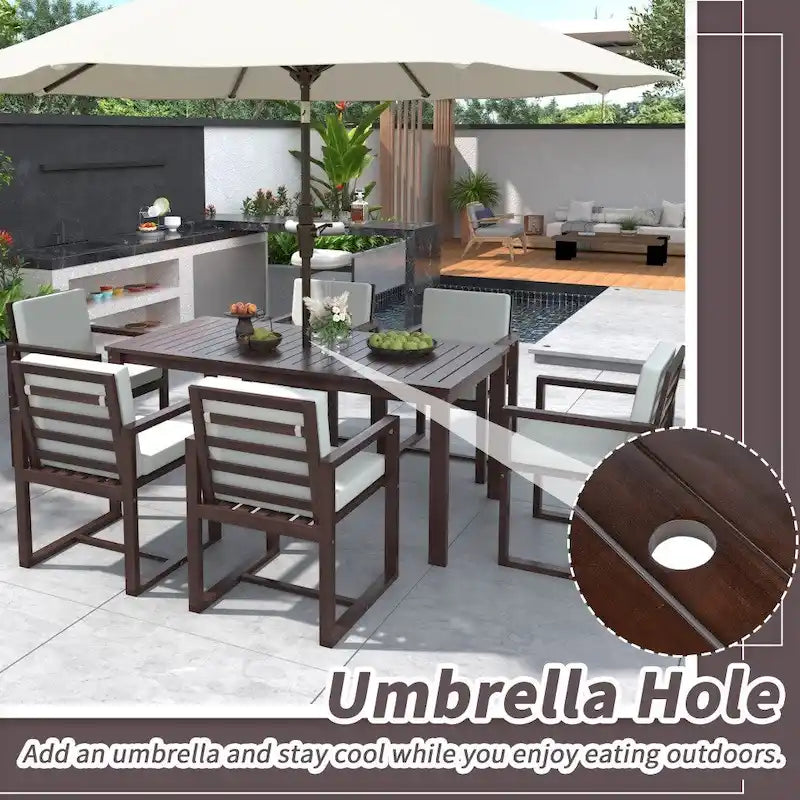 Ensemble de salle à manger de patio 7 pièces avec coussins amovibles et 6 chaises