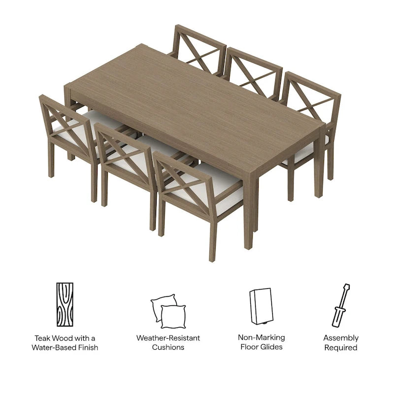 Ensemble de salle à manger d'extérieur en bois de teck 7 pièces Northlake