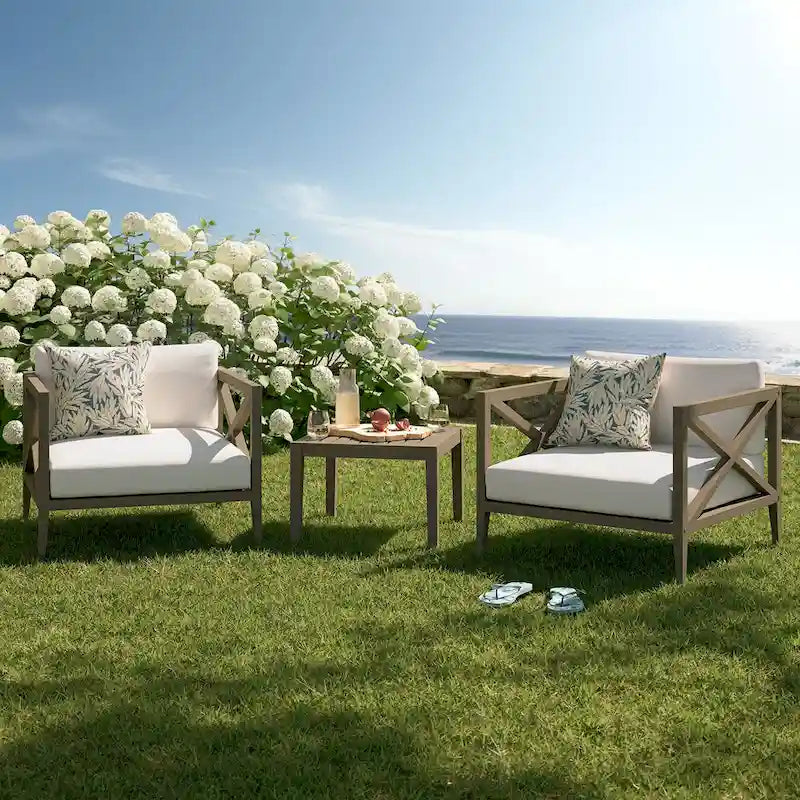 Northlake 3-Piece Outdoor Patio Teak Wood Furniture Set with Armchair and Side Table