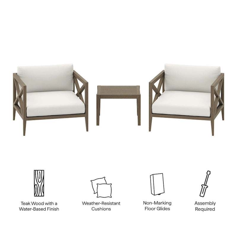 Ensemble de mobilier d'extérieur 3 pièces en teck Northlake avec fauteuil et table d'appoint