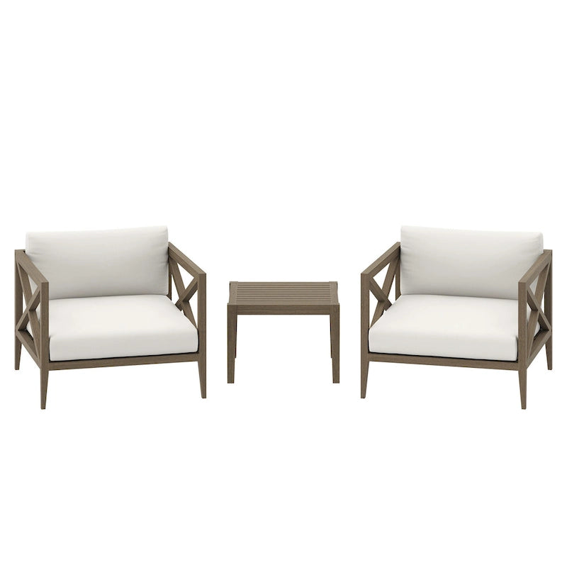 Ensemble de mobilier d'extérieur 3 pièces en teck Northlake avec fauteuil et table d'appoint