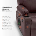 Fauteuil inclinable électrique grand format en cuir MCombo avec massage, chauffage, porte-gobelets, repose-pieds étendu, cuir 7516