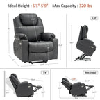 Fauteuil inclinable électrique grand format en cuir MCombo avec massage, chauffage, porte-gobelets, repose-pieds étendu, cuir 7516
