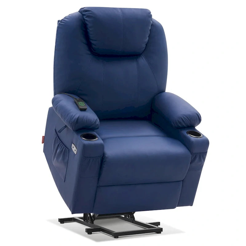 Fauteuil inclinable électrique grand format en cuir MCombo avec massage, chauffage, porte-gobelets, repose-pieds étendu, cuir 7516