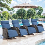 Pocassy 4 chaises longues d'extérieur polyvalentes avec coussin bleu