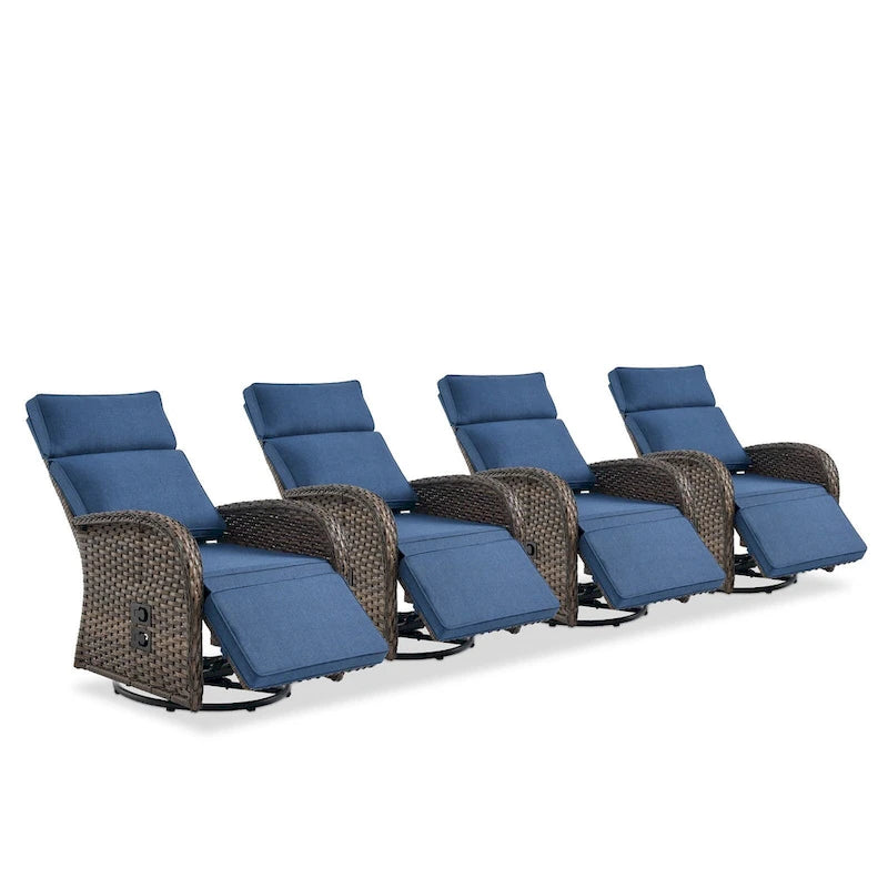 Pocassy 4 chaises longues d'extérieur polyvalentes avec coussin bleu