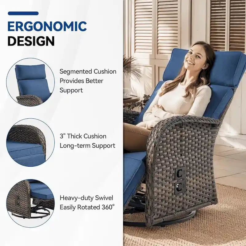 Pocassy 4 chaises longues d'extérieur polyvalentes avec coussin bleu