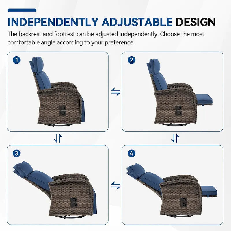 Pocassy 4 chaises longues d'extérieur polyvalentes avec coussin bleu