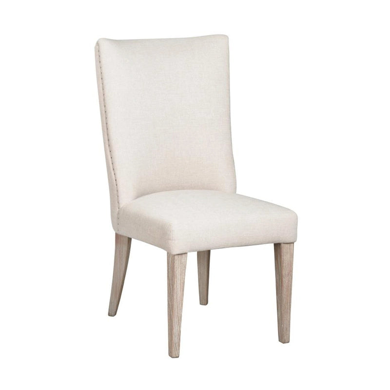 Lot de 2 chaises de salle à manger Fume, dossier courbé, bois d'orme, tissu blanc