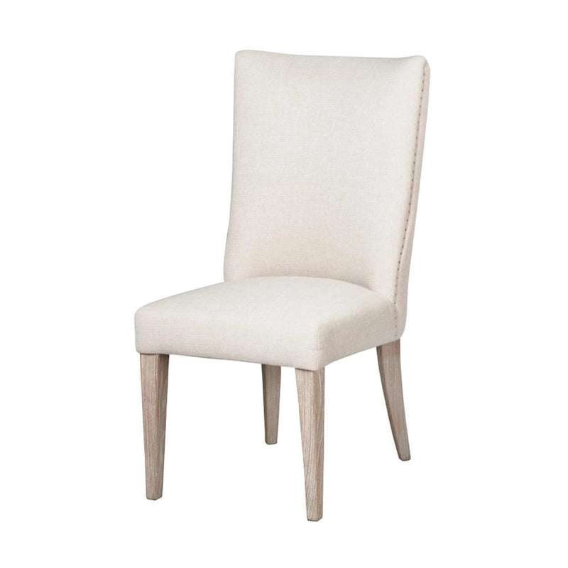 Lot de 2 chaises de salle à manger Fume, dossier courbé, bois d'orme, tissu blanc