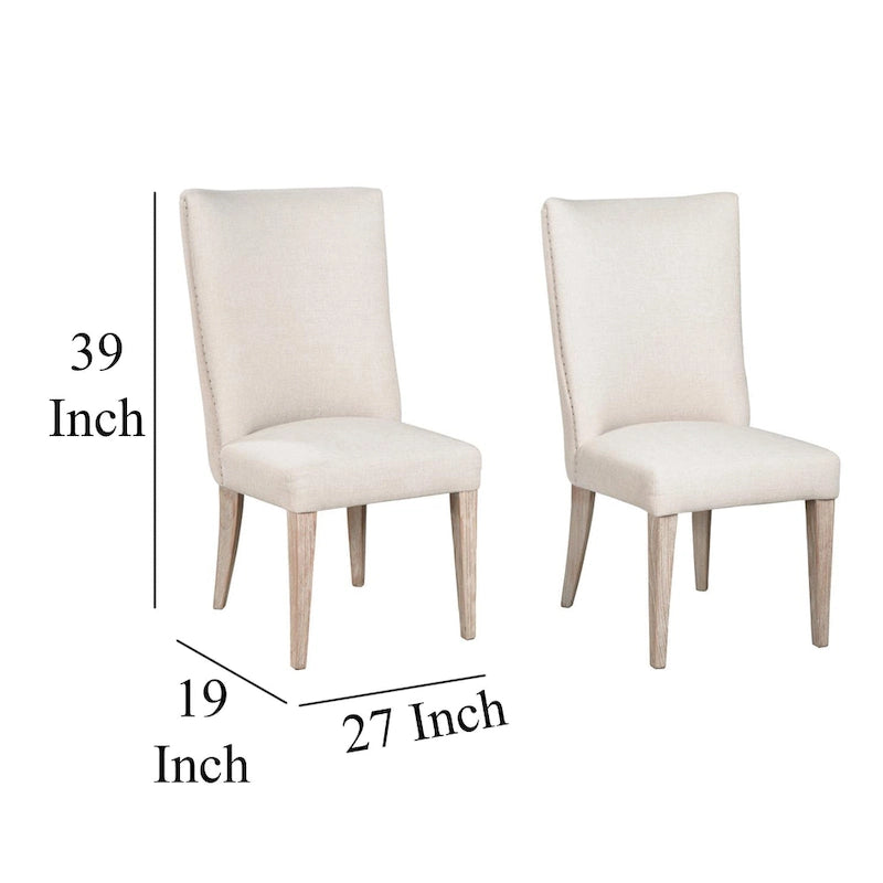 Lot de 2 chaises de salle à manger Fume, dossier courbé, bois d'orme, tissu blanc