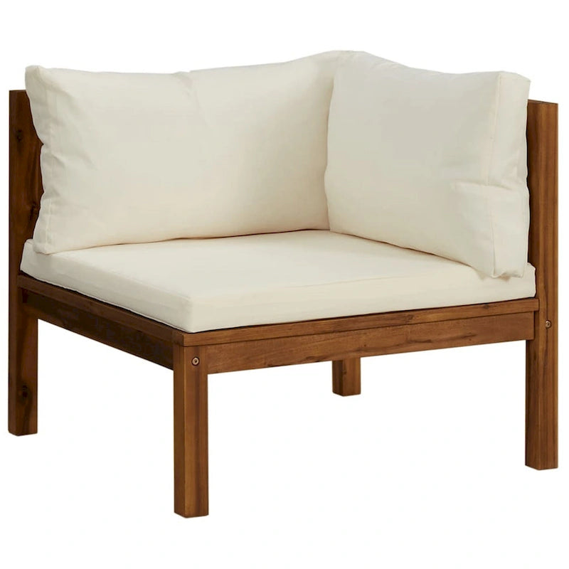 Ensemble de canapé modulable d'extérieur 6 places Lave, couleur ivoire, table basse en bois marron