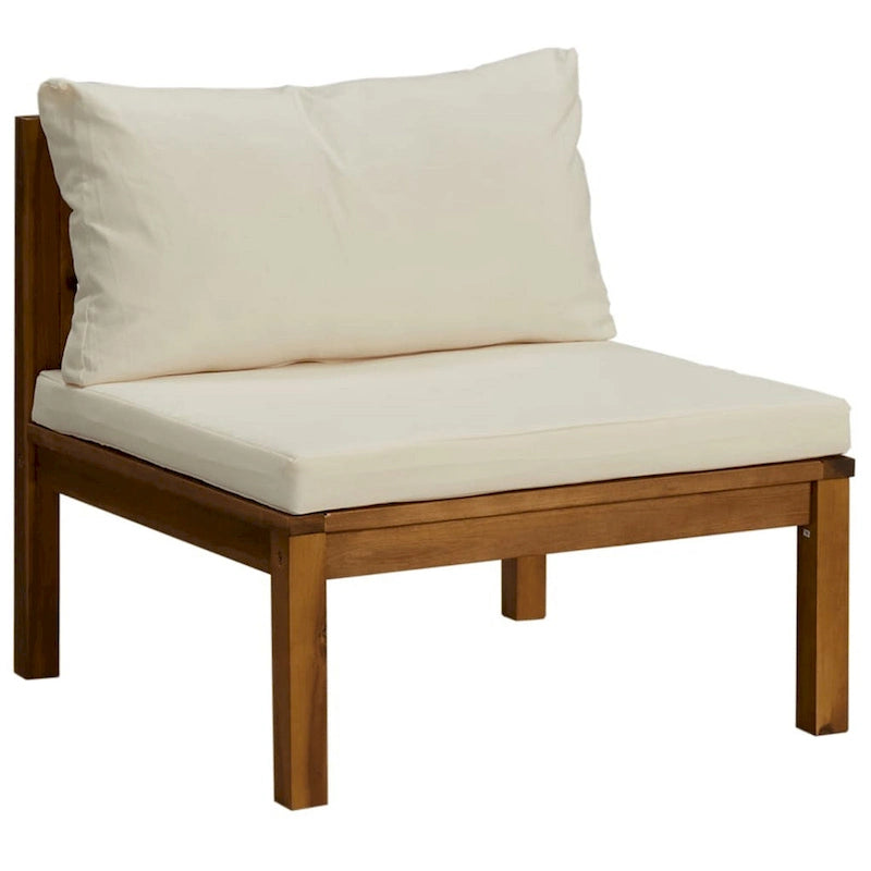 Ensemble de canapé modulable d'extérieur 6 places Lave, couleur ivoire, table basse en bois marron