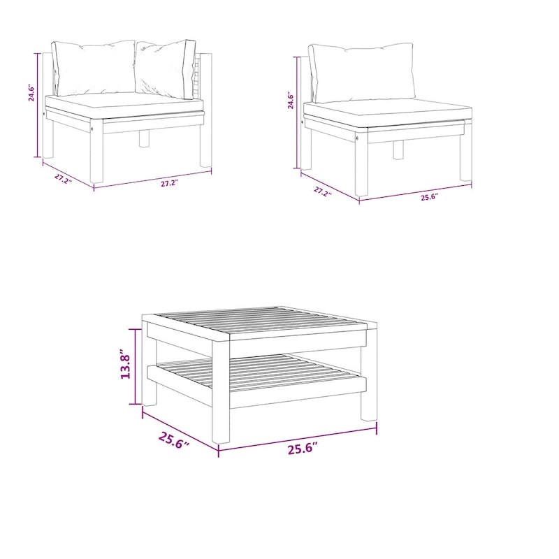 Ensemble de canapé modulable d'extérieur 6 places Lave, couleur ivoire, table basse en bois marron