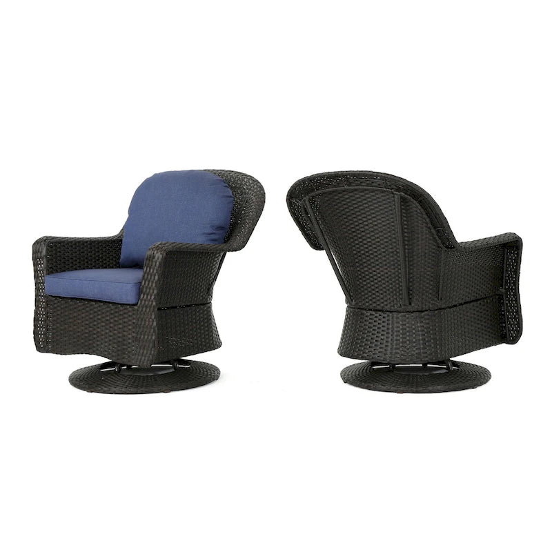 Kaia Outdoor Swivel Accent Chair Set of 2, Rattan Wicker Weave, Blue