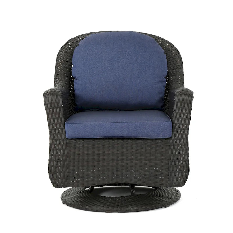 Lot de 2 fauteuils d'appoint pivotants d'extérieur Kaia, en résine tressée, bleus