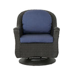 Lot de 2 fauteuils d'appoint pivotants d'extérieur Kaia, en résine tressée, bleus